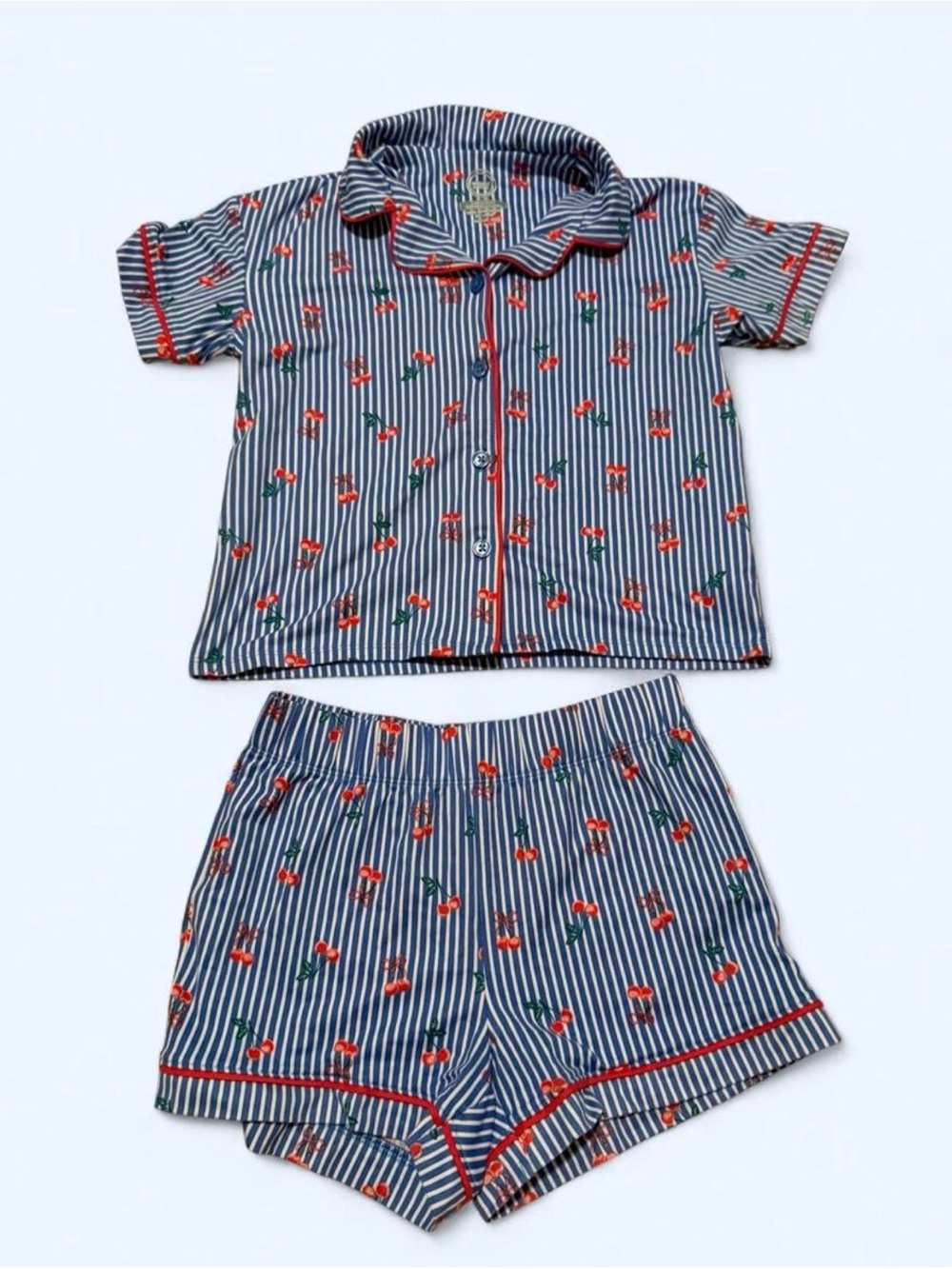 Wonder Nation Kids Blue Striped Cherry Pajama Set - Short Sleeve and Shorts